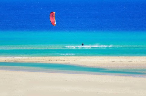 Water gliding, Sotavento Beach, Fuerteventura, Jandia, Canary Islands, Spain