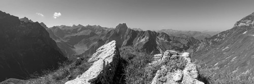 Mountain panorama from Laufbacher-Eckweg to Höfats, 2259m, Allgäu Alps, Allgäu, Bavaria, Germany