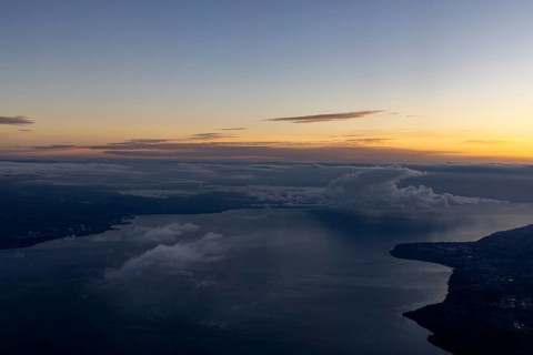 Clouds over Lac Léman, aerial view, Lake Geneva, Vaud, Switzerland