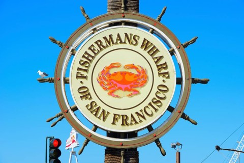 Fishermans Wharf sign post, San Francisco, California, USA