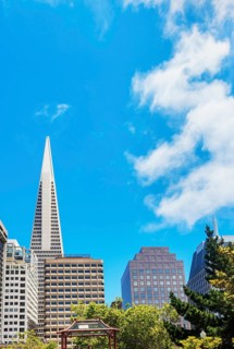 View of downtown financial district seen from Portsmouth square, San Francisco, California, USA