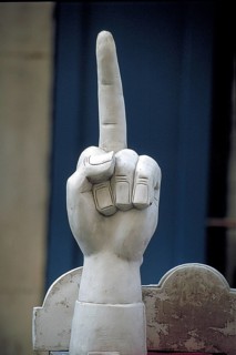 Sculpture of a hand with an extended index finger, France