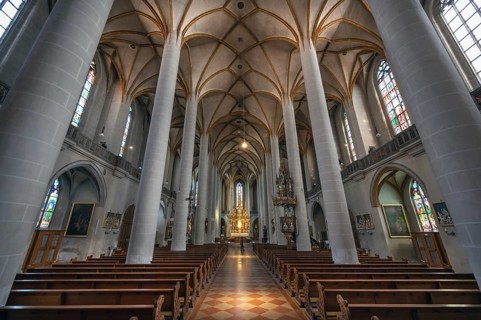 Interior of St. Martin Church, largest Gothic hall church in Upper Palatinate, Amberg, Upper