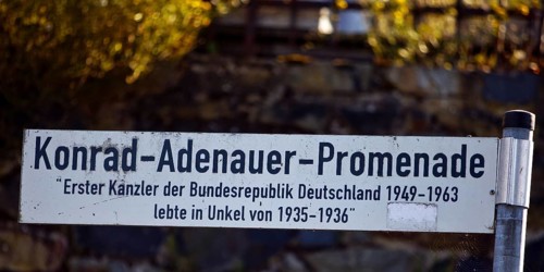 Konrad-Adenauer-Promenade street sign, memory of the first chancellor who lived in Unkel from 1935