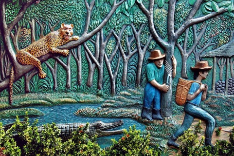 Manaus port, art panel, Manaus, Amazonas, Brazil