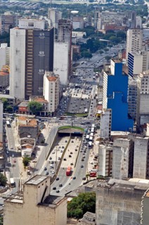 Aerial view, Avenue Prestes Maia, São Paulo, Brazil