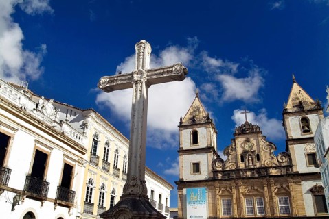 Cross, José Anchieta Square, Pelourinho, São Francisco Church, Salvador, Bahia, Brazil