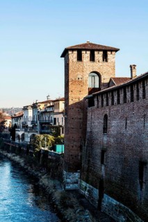Adige River and Castelvecchio viewed from Castelvecchio Bridge. Verona, Province of Verona, Italy.