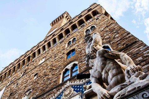 Statue Hercules and Cacus at the entrance of Palazzo Vecchio, in Piazza della Signoria. Florence,