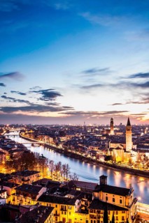 View of the city at evening from Castel San Pietro. Verona, Province of Verona, Italy. 10.12.2012
