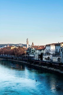 Adige River viewed from Castelvecchio Bridge. Verona, Province of Verona, Italy. 10.12.2012
