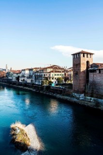 Adige River viewed from Castelvecchio Bridge. Verona, Province of Verona, Italy