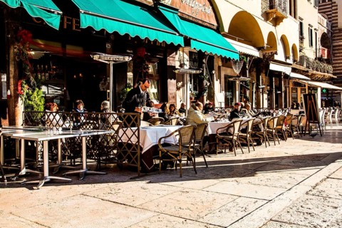 Café at Piazza delle Erbe. Verona, Province of Verona, Italy. 10.12.2012