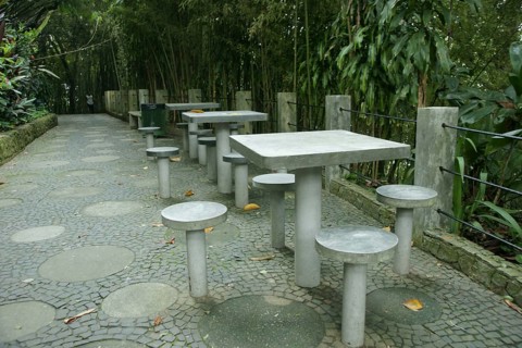 Tables, banks, road, Sugar Loaf, City, Rio de Janeiro Brasil