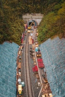 Construction of a railway tunnel structure in an autumn forest landscape, Hermann-Hesse-Bahn