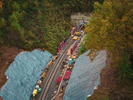 Construction of a tunnel for a railway line in the midst of autumn nature, Herman-Hesse-Bahn