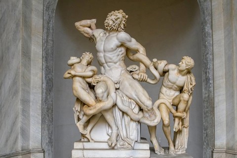 Photo with image detail without base Front view from the front of original ancient marble sculpture