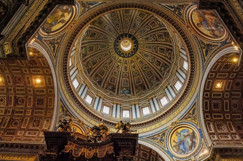 View from under the dome of St. Peter's Basilica with 117, 57 meters inner height and inner