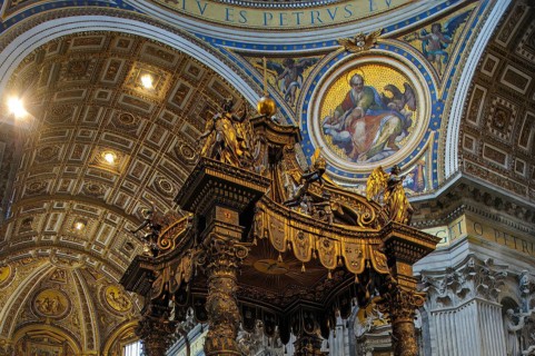 View from below up to top of canopy canopy ciborium by Gian Giovanni Lorenzo Bernini over the tomb