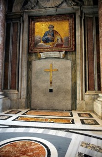 Interior view of walled up Saint Door in St. Peter's Basilica, above painting of Apostle Saint St.