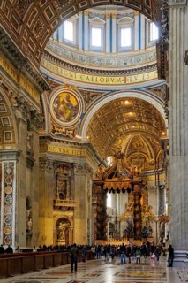View of canopy canopy ciborium by Gian Giovanni Lorenzo Bernini over Peter's Tomb and Papal Altar