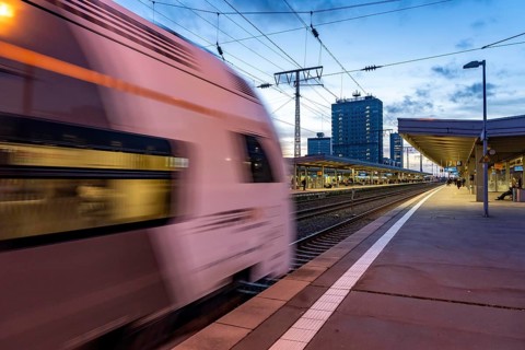 RRX, Rhein-Ruhr-Express, in Essen main station, passengers on the platform, North Rhine-Westphalia,