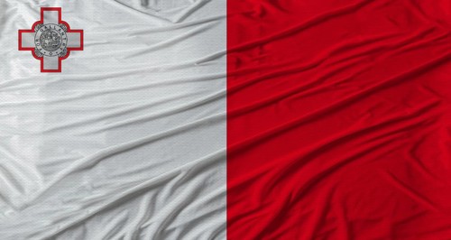 Maltese flag waving. Flag of Malta with cloth texture