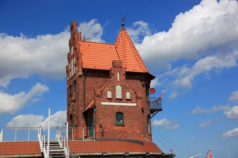 Pilot house, a heritage-protected building in the city's harbor, Stralsund, Vorpommern-Rügen