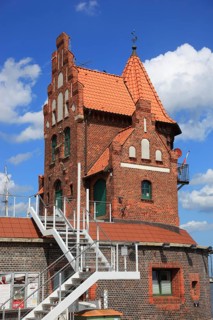 Pilot house, a heritage-protected building in the city's harbor, Stralsund, Vorpommern-Rügen