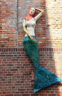 Mermaid from papier-mâchee, Stralsund, Vorpommern-Rügen district, Mecklenburg-Western Pomerania,