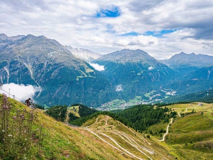 View from Giggijoch across Ötztal and down to Sölden, Tyrol, Austria