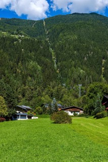 View along the Acherkogel cable car up to Hochoetz, seen from the valley station in Oetz im Ötztal,