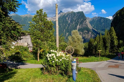 Picturesque mountain landscape with a view of the Acherkogel, on Lake Piburg in Oetz in the Ötztal,