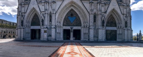 Cathedral Basilica of National Vow in historic center of Quito, Ecuador. Roman catholic church