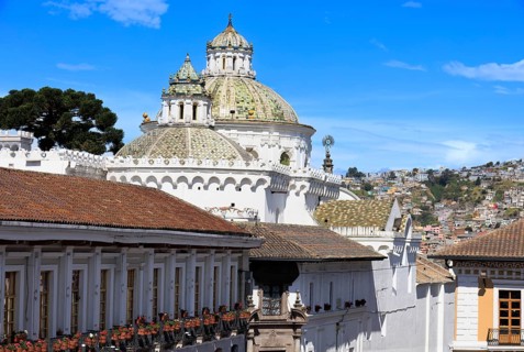 Quito, Ecuador. Society of Jesus church near cathedral basilica San Francisco in historic center
