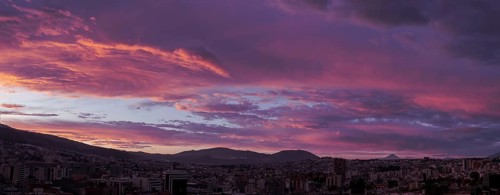 Skyline panoramic view of the historic center in Quito, Ecuador