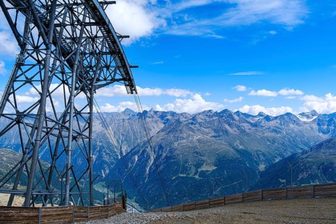 Scenic view from the mountain station of the Gaislachkogel cable car on the Gaislachkogel in the