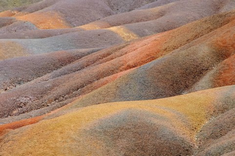 Part detail of hill with rare coloured seven-coloured earths from Chamarel, Terres des Couleurs,
