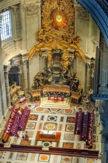 View from the dome of St. Peter's Basilica at Christian mass with meeting of ecclesiastical