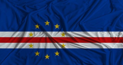 Cape Verdean flag with fabric texture background. National flag of Cape Verde with cloth texture