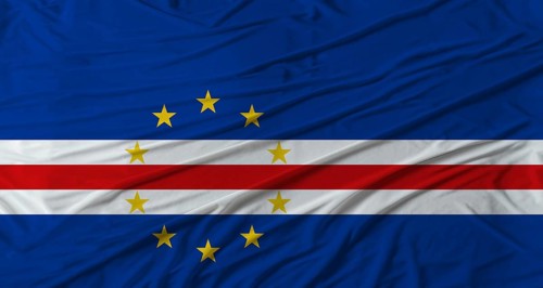 Cape Verdean flag waving. Flag of Cape Verde with cloth texture