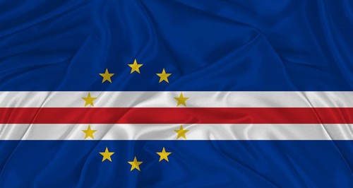 Flag of Cape Verde with cloth texture. Close up of Cape Verde flag waving