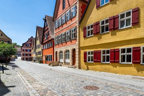 Colorful houses, Old historical city of Dinkelsbühl, middle Franconia, Bavaria, Germany