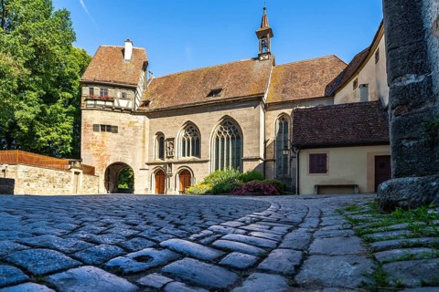 Castle garden, historical city of Rothenburg ob der Tauber, middle Franconia, Bavaria, Germany