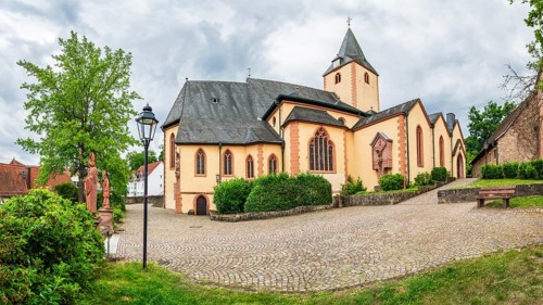 Church, spa city of Bad Orb, Spessart Nature Park, Main-Kinzig district, Hesse, Germany