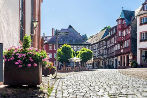 Marketplace, old half-timbered houses, historical city of Miltenberg, Lower Franconia districtt,