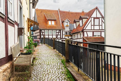 Half-timbered house, Spa city of Bad Orb, Spessart Nature Park, Main-Kinzig district, Hesse,