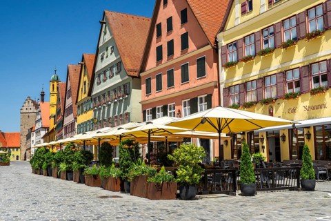 Colorful houses, market place, Old historical city of Dinkelsbühl, middle Franconia, Bavaria,