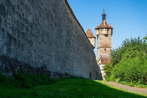 City wall, historical city of Rothenburg ob der Tauber, middle Franconia, Bavaria, Germany