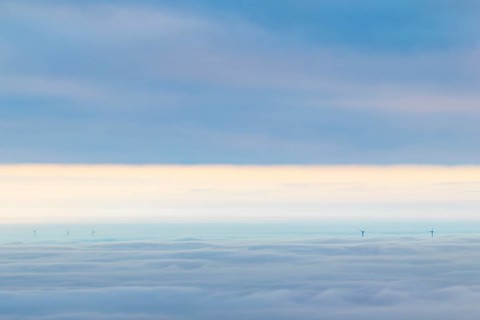 Inversion weather, fog, sunrise, autumn, view from Breitenstein of wind edges sticking out of the